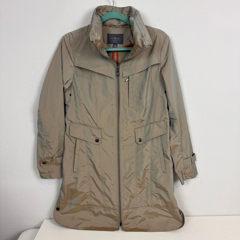 Cole Haan Topaz Iridescent Tan Hooded Raincoat Jacket S
